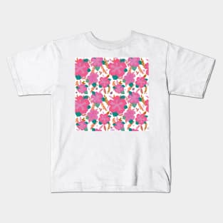 Tropical Pink Hibiscus Flower Pattern Kids T-Shirt